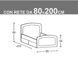 Schema letto singolo Armonia con rete da 80x200cm con cassetti