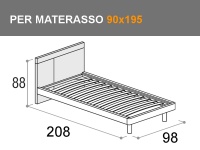 Letto singolo con rete a doghe per materasso da 90x195cm Discover