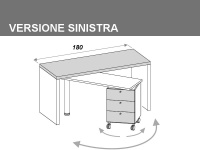 Scrivania con piano gireovle sinistro e cassettiera a 3 cassetti e piano da 180cm