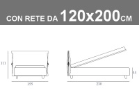 Misure del letto da una piazza e mezza con cuscino, rete a doghe da 120x200cm e box contenitore Noctis Eden