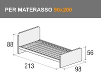 Letto singolo con rete a doghe Giotto con seconda rete per materasso da 90x200cm