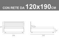 Misure del letto da una piazza e mezzo Noctis Smart con rete a doghe da 120x190cm