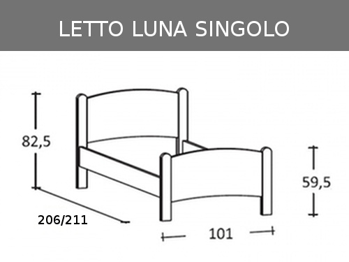 Misure del letto singolo in massello modello Luna