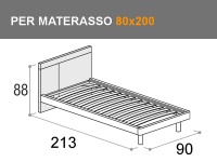 Letto singolo per materasso da 80x200cm con rete a doghe e testata tricolore