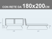 Misure del letto matrimoniale XL Noctis Kenny con rete a doghe da 180x200cm