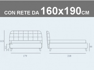 Misure del letto matrimoniale imbottito Noctis Larry con rete a doghe da 160x190cm