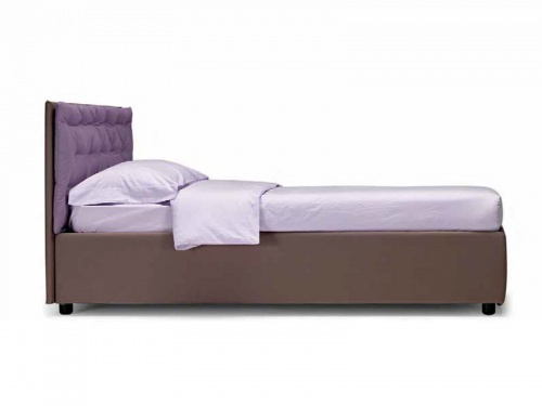 Letto singolo Smart Noctis con rete a doghe e box contenitore. Testata trapuntata disponibile in colore diverso dalla struttura del letto