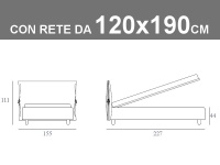 Misure del letto piazza e mezza con cuscino imbottito Noctis Eden da 120x190cm