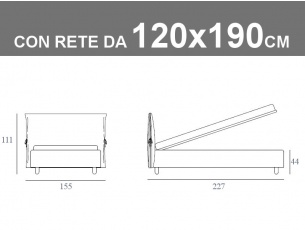 Misure del letto piazza e mezza con cuscino imbottito Noctis Eden da 120x190cm