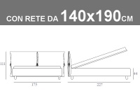 Misure del letto alla francese Noctis Eden con rete a doghe da 140x190cm