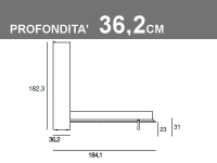 Misure del letto matrimoniale orizzontale Gemini profondità 36,2cm