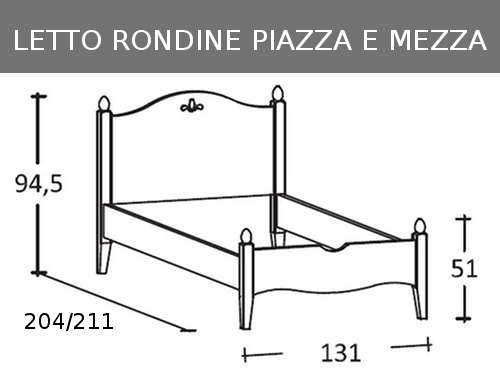 Schema delle misure del letto Rondine piazza e mezza