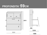 Letto castello a ribalta, prof. 59cm