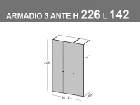 Armadio a 3 ante battenti. lunghezza totale 141,9cm altezza 226cm