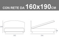 Misure del letto imbottito matrimoniale Noctis Jazz con rete a doghe da 160x190cm