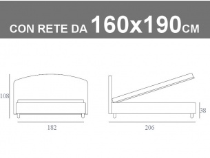 Misure del letto imbottito matrimoniale Noctis Jazz con rete a doghe da 160x190cm