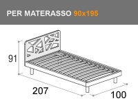 Letto moderno singolo Sound con rete a doghe per materasso da 90x195cm