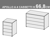 comò Apollo a 4 cassetti, altezza totale 66,8cm