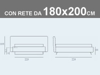 Misure del letto matrimoniale XL con rete a doghe da 180x200cm Noctis Doxy contenitore