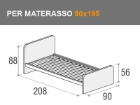 Letto singolo con seconda rete estraibile modello Giotto per materasso da 80x195cm