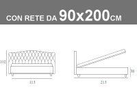 Misure del letto singolo imbottito Noctis Dream Capitonè con rete da 90x200cm