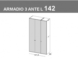 Armadio a 3 ante battenti. lunghezza totale 141,9cm