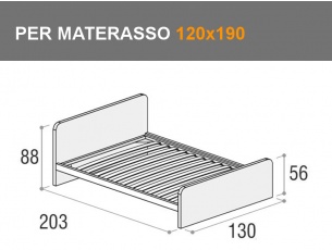 Letto da una piazza e mezza Giotto con testata alta e rete a doghe per materasso da 120x190cm