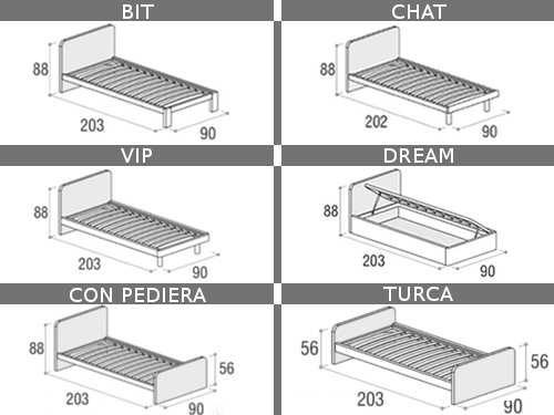 Misure disponibili nelle varie versioni del letto singolo Giotto Doimo Cityline