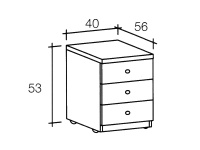 misure del comodino a 3 cassetti su ruote