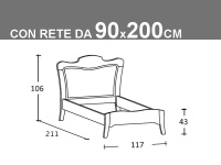 Schema letto Arcanda singolo con rete da 90x200cm