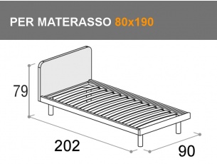 Letto singolo Tobia con rete a doghe e giroletto chat per materasso da 80x190cm