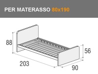 Letto singolo Giotto con rete a doghe e rete ospite per materasso da 80x190cm