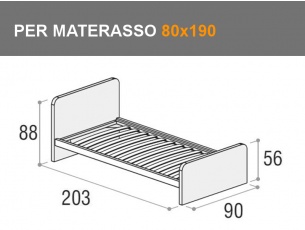 Letto singolo Giotto con rete a doghe e rete ospite per materasso da 80x190cm