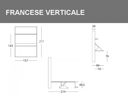 Misure del Letto Harry piazza e mezza verticale