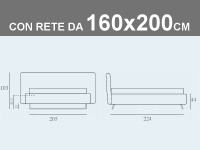 Misure del letto matrimoniale contenitore imbottito Noctis Doxy con rete a doghe da 160x200cm