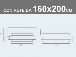 Misure del letto matrimoniale contenitore imbottito Noctis Doxy con rete a doghe da 160x200cm