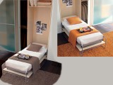 Letto singolo Doimo a ribalta verticale con rete a doghe, modello Helenio, disponibile in 2 profondità e in molteplici colori, dal legno classico ai colori più vivaci