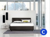 Letto capitonnè matrimoniale con rete a doghe e box contenitore, interamente made in Italy, Noctis modello Dizzy disponibile in ecopelle di vari colori